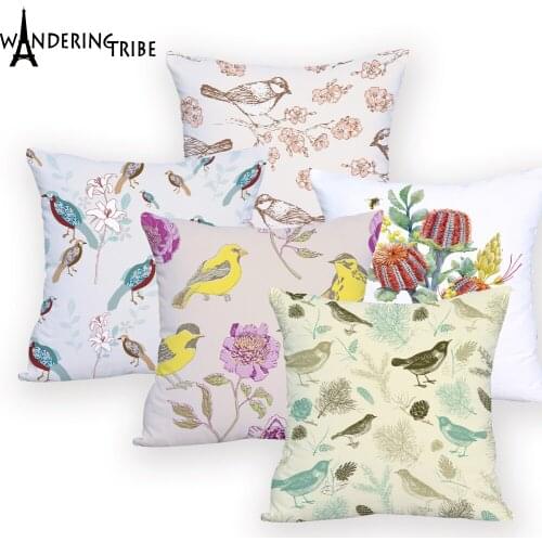 Vintage Flower Polyester Cushion Decorative Living Room Kids Cushion Cover Flower Bird Pillow Cover Sofa New Variety