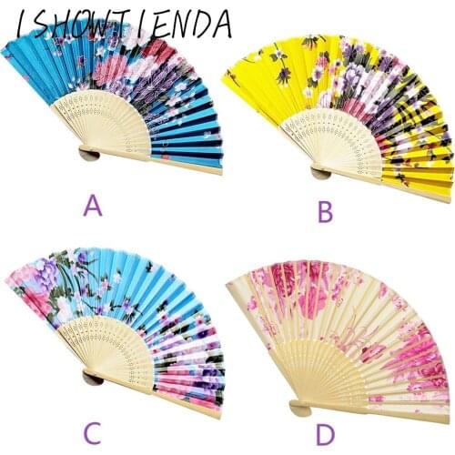 Vintage Bamboo Folding Hand Held Flower Fan Chinese Style Hand Held Fan Bamboo Paper Folding Fan Decor
