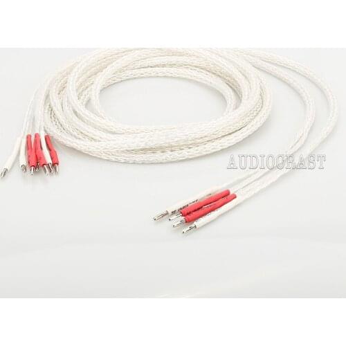 Pair HI-End OCC Silver Plated 8AG Speaker Cable Biwire Loudspeaker Cable HIFI Banana Plug Audiophille Speaker Cable