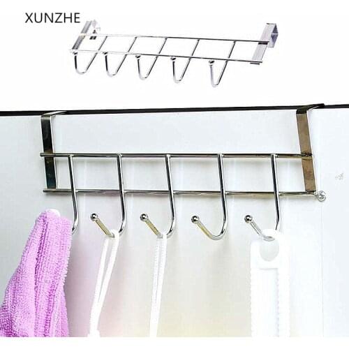 XUNZHE 1Pcs Nail-free stainless steel five-hook cabinet door back by hanger towel hooks over door hooks for clothes hangers