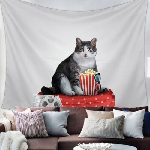 Funny Cat Popcorn Cinema Tapestry Wall Hanging Living Room Decor Wall Hanging Tapestry Yoga Mat Home Decor Art