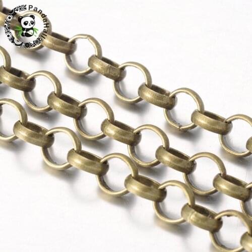 Iron Rolo Chains, Unwelded, Lead Free and Nickel Free, Round, Antique Bronze, Link: 7mm in diameter, 2mm thick