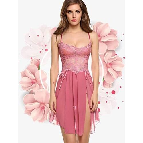 Women Homewear Night Flower Lace sleepwear Lace Sexy Lingerie Dress HomeDress Pijamas Nightdress Sleep Set Fashion Sleepwear2019