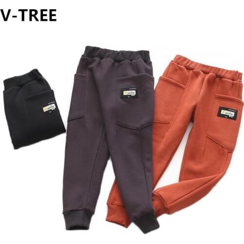V-TREE Soft Pants For Girls Boys Warm Childrens Fleece Smiley Pants Casual Sports Plus Velvet Trousers 2020 Autumn Winter New
