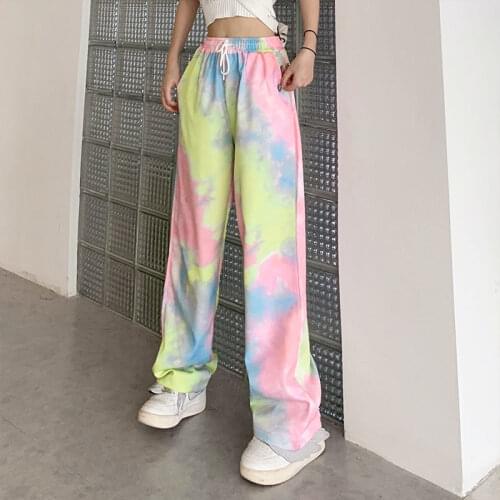 2021 Cute Rainbow Pants Harajuku Casual Japan Tie Dye Autumn Trousers Fashion Funny Loose Hip Hop Gothic Teens Pants Women