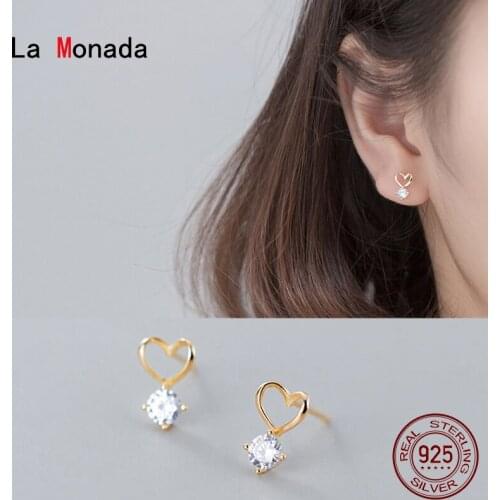 La Monada Stud Earrings For Women Silver 925 Minimalist Hollow Heart Fine Women Earrings In Jewelry Stud Earrings 925 Silver