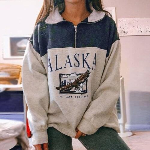 2021 Vintage Zip Up Women Sweatshirts Streetwear Letter Printed Hoodies Autumn Long Sleeve Casual Loose Warm Fleece Sweatshirt