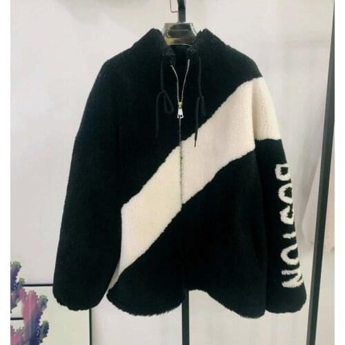 Winter Women Coat 2021 New Arrival Real Wool Pattern Of Letters Parka Genuine Sheep Jacket Stand-Up Collar Female Clothes