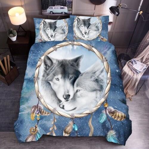 Animal Wolf Quilt Cover+Pillow Case 3PCS Bedding Set Print 3D Novelty Bedroom Decor Creative Home Textile Bedding-Sets
