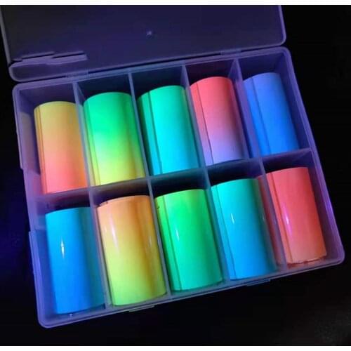1Box 4*100cm Luminous Glow in the Dark Nail Art Transfer Foil Noctilucent Sticker Gradient Gel Polish Slider Flam Foils VI-SD08
