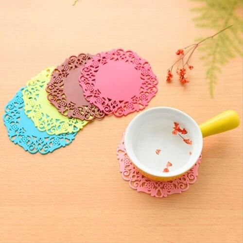 1pc Hollow Silicone Plastic Round Coaster Pvc Anti-slip Anti-hot Tea Coaster Custom Thick Waterproof Pattern Pad able Cup Mats