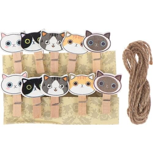 10 Pcs/lot Cute Cartoon Cat Cute Wooden Paper Clips / Small Craft Photo Pegs