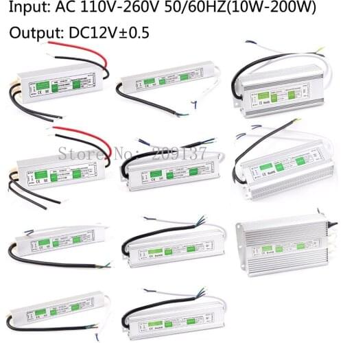 DC12V 10W 15W 20W 30W 36W 50W 60W 80W 100W 150W 200W LED Power Supply Adapter Transformer waterproof Outdoor LED light Driver