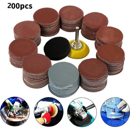 200Pcs 50mm 2 Inch Sander Disc Sanding Discs 80-3000 Grit Paper with 1Inch Abrasive Polish Pad Plate + 1/4 Shank for Rotary