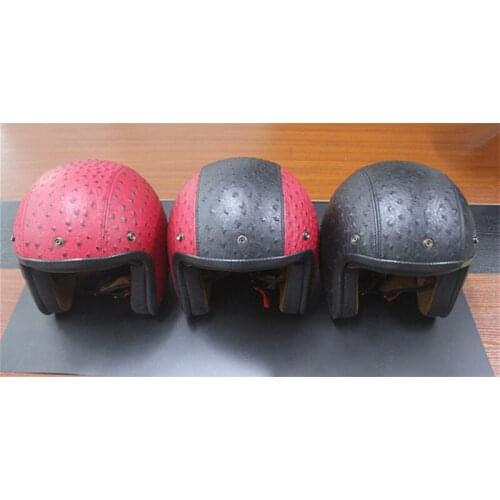 3/4 Leather Open Face Half Moto Motorcycle Helmet vintage Motorbike cafe racer helmet Vespa capacete Chopper Bike BLACK