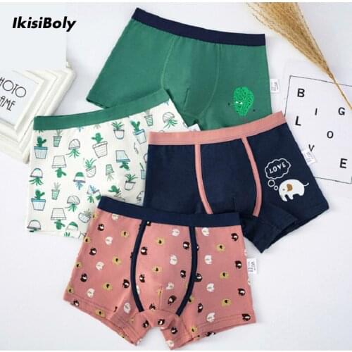 4-PACK Kids Boys Cotton Underwear Cartoon Childrens Shorts Panties Toddler Boxer Briefs Teenager Anti-Microbial Underpants