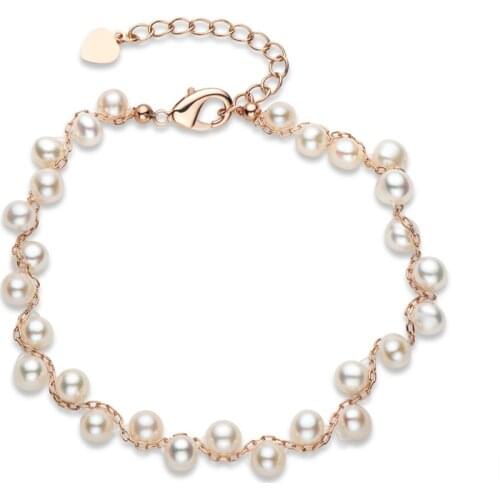 Lnngy 925 Sterling Silver Charm Twisted Bracelet Bangle Gifts 8inches 4-6mm Freshwater Pearl Bracelet Women Jewelry Fashion Gift