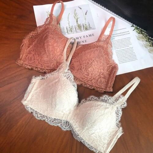 Sexy Lace Floral Push Up Bra Thin Comfortable Lingerie Wireless Adjustable Fashion Bralette Backless Bra For Women Underwear