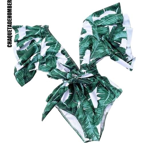 One Piece Swimsuit Women Ruffle Print Swimwear Female Push Up Bather Bathing Suit Swim 2021 Sexy Lady Beachwear Monkini Bikini