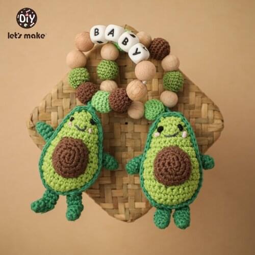 Lets Make Baby Bracelet Teether Can Custom Name BPA-Free Silicone Beads Wool Avocado Beech Round Beads Childrens Teething Toy