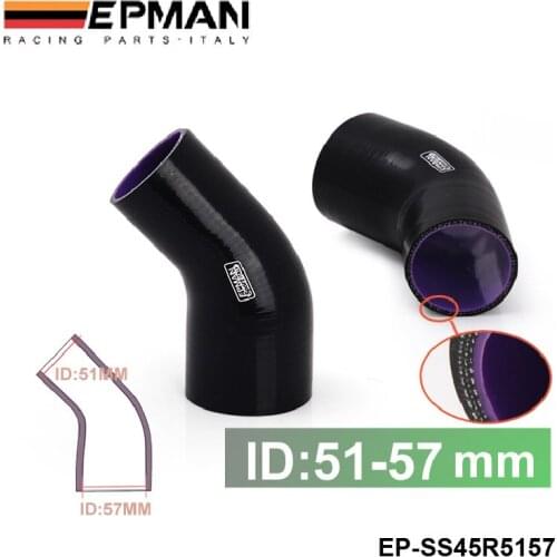 EPMAN - 2" to 2.25" 51-57mm 4-Ply Silicone 45 Degree Elbow Reducer Hose BLACK For BMW E46 M3/330/328/325 M52 M54 EP-SS45R5157