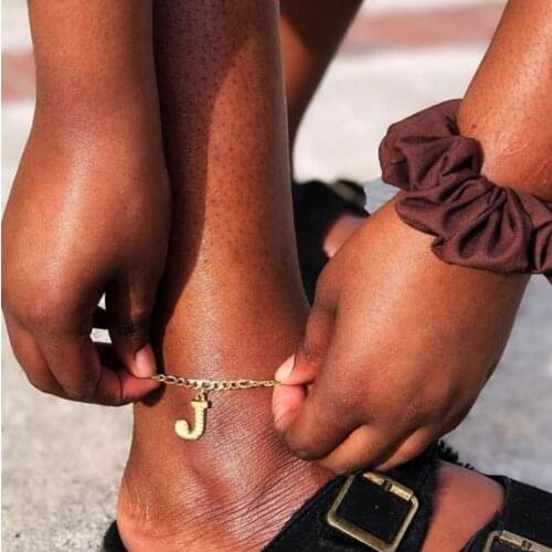 A-Z Initial Letter Anklets for Women Fashion Alphabet ankle bracelet Stainless Steel Cuban Link Anklet Foot Leg Chain Jewelry