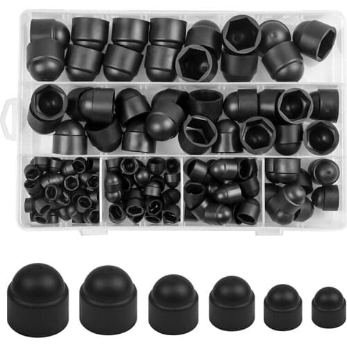 JFBL Hot 145 Pcs Bolt Dome Cover Caps Nut Protection Cover Cap Black Plastic Nut and Bolt Cover Hexagon Black Dome Bolt Nut