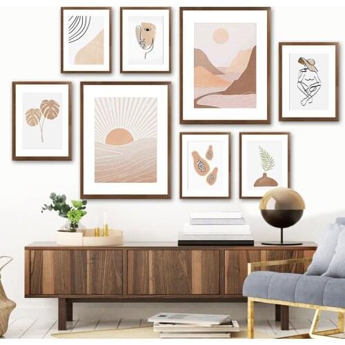 Mountain Sea Sun Monstera Girl Papaya Wall Art Canvas Painting Nordic Posters And Prints Wall Pictures For Living Room Decor