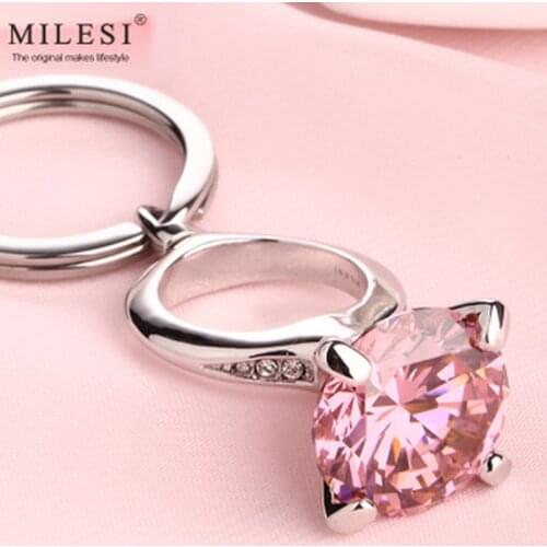 Milesi - 2017 Brand Creative Zircon Crystal Ring Key chain Keychain Rings for Women Novelty Trinket Wedding Birthy Gift
