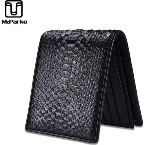 McParko Mens Luxury Wallet Genuine Leather Snakeskin Wallet Python Leather Wallet Men Small Purse Brand New Short bifold Black