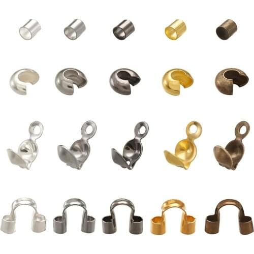 DIY Jewelry Accessories Sets with Brass Crimp Beads and Covers Iron Bead Tips Knot Covers Brass Wire Guardians Mix Color