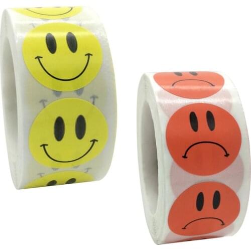 500pcs 1 Inch Smile Sad Face Stickers Yellow Red Reward for Children Seal Label Tag Kindergarten Teacher Stationery Sticker