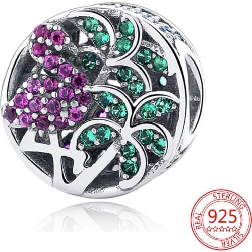 New Arrivals 925 Sterling Silver CZ Crystal Tropical Rainforest Flamingo Charm Fit Pandora Bracelet DIY Pendant Accessories