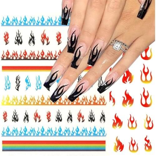 New 3d Nail Stickers European And American Style Personality Flame Color Nail Patch Black And White Nail Accessories Art Decorat
