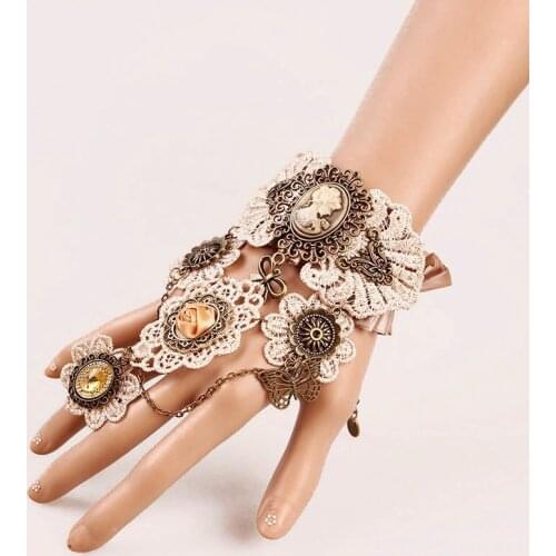 Occidental goth lace vintage bracelet with ring exaggerated gear watch manufacturers hand jewelry