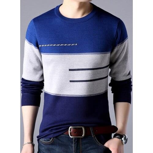2020 Autumn Winter Men Kerst Christmas Striped Sweater Thick Warm Fleece o-Neck Pullover Slim Fit Pull Homme Knitwear