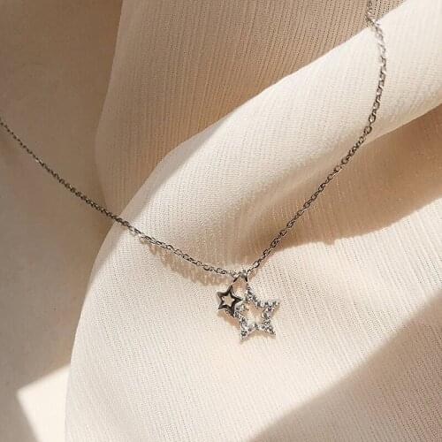 Lovely Cute 925 Sterling Silver Cubic Zirconia Star Pendants Necklaces For Women Short Clavicle Necklace Choker collares Jewelry