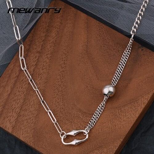 Mewanry 925 Sterling Silver Necklace for Women Minimalist Trend Vintage Party Round Bead Clavicle Chain Jewelry Birthday Gifts