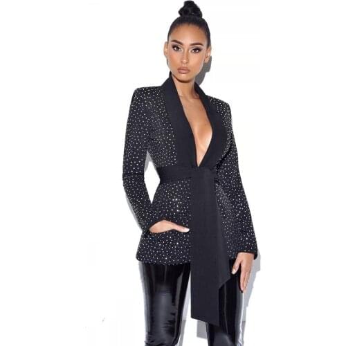 Babatique Winter Sexy Long Sleeve Black Beading Women Coat 2021 High Street Celebrity Designer Party Jacket
