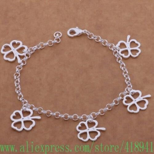 Silver Plated bracelet, Silver Plated fashion jewelry Five heart-shaped leaves /dwzamoga aybajpia AH024