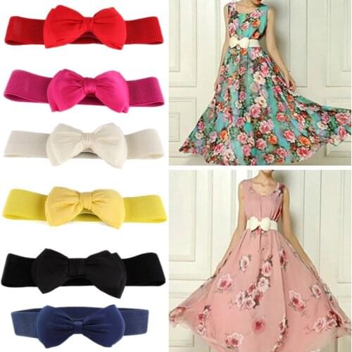New Women Bowknot Cummerbunds Elastic Bow Wide Stretch Bukle Waistband Waist Belt 12 Colors Ceinture Femme Cinturones Mujer