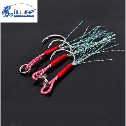 100pcs/lot Fishing Cast Jig Assist Hook Barbed Single Jig Hooks Thread Feather Pesca High Carbon Steel fishing lure slow jigging
