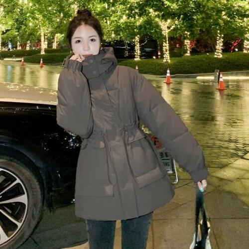 Hooded Waist Down Cotton Padded Jacket Small Woman 2021 Winter New Style Pocket Slim Parker Lace Up Cotton Padded Jacket