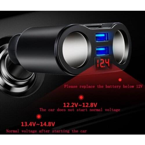 Car Charger Cigar Lighter With Rotation Multi-function Dual Usb Plug Socket Temperature Control Voltage Monitoring