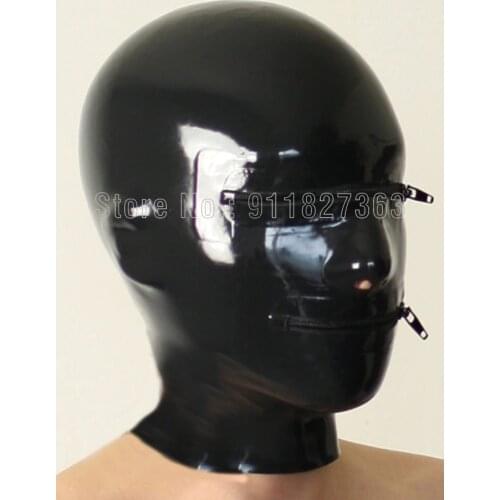 Sexy Handmade Latex Fetish Hood Mask Breath Play Eyes Mouth Zipper Party Wear