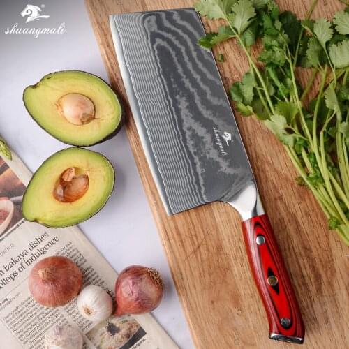 Shuangmali 6.5 Inch Chinese Cleaver Knife VG10 Core Damascus Steel Cooking Kitchen Knives G10 Handle Utility Slicing Chef Knife