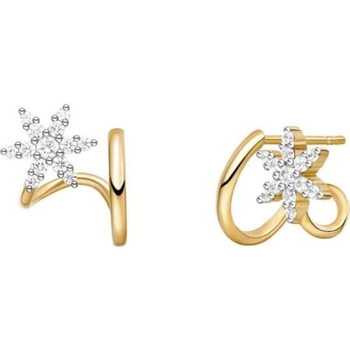 SOELLE Fashion Real 925 Sterling Silver Yellow Gold Clor Snowflake Stud Earrings Micro Cubic Zirconia Women Fine Party Jewelry