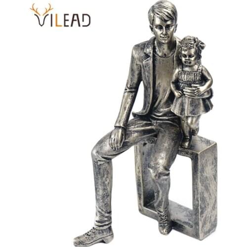 VILEAD Resin Family Statue Father Daughter Figurines Living Room Desktop Decoration Home Decor Desk Accessories Souvenir Gift