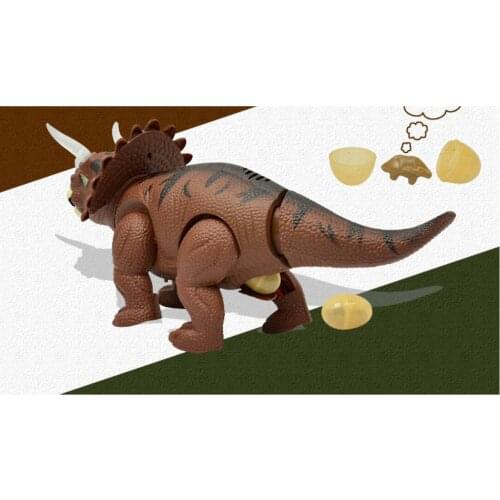 Laying Egg Dinosaur Walking Swing Tail Roaring Triceratop Animal Battery Powered Sounds Lights Toy