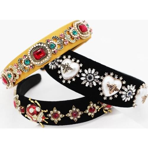 Vintage Artificial Pearl Rhinestones insect tourism Headbands Crown Love peach Tiara Headbpieces Party Accessoies